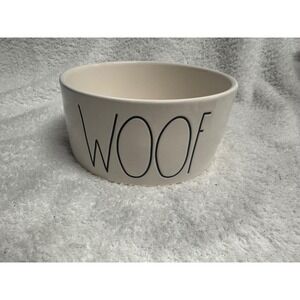 Rae Dunn WOOF Ceramic Dog Bowl Cream Black Artisan Collection by Magenta 6in